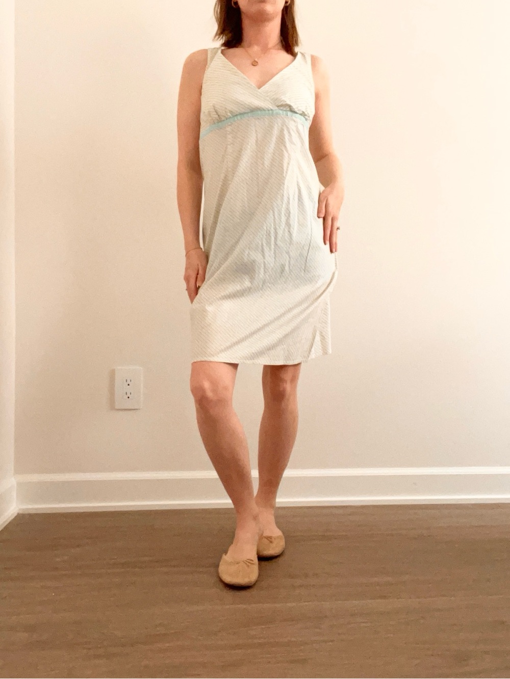 Vintage Xhilaration Pale Blue & White Striped V‑Neck Summer Dress